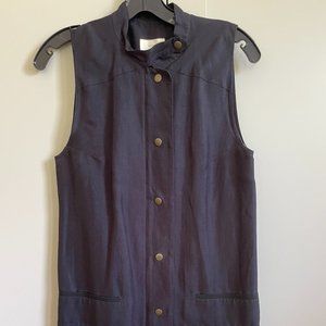 Billy Reid Navy Blue Linen Silk Sleeveless Mini Dress Small